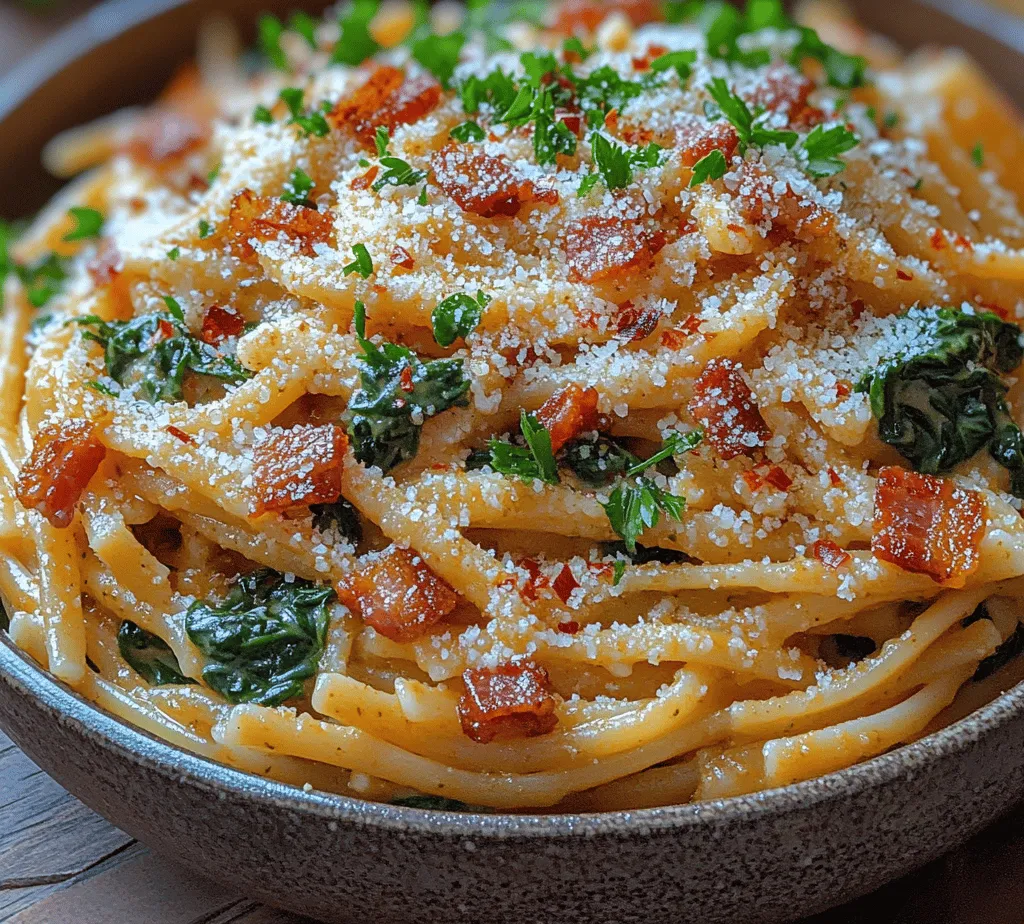 If you're seeking a dish that perfectly balances rich flavors, hearty textures, and nutritional benefits, look no further than Bacon & Spinach Pasta Delight. This delightful pasta recipe brings together the irresistible crunch of crispy bacon, the vibrant freshness of spinach, and a luxuriously creamy sauce that will make your taste buds sing. Whether you're planning a cozy weeknight dinner, a festive family gathering, or a casual get-together with friends, this dish is versatile enough to fit any occasion.
