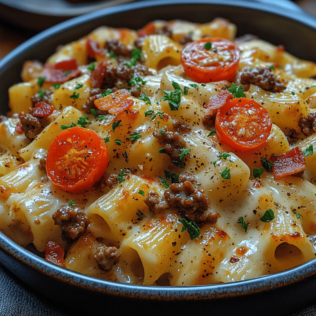 If you're looking for a dish that combines the comforting flavors of cheeseburgers with the creamy goodness of pasta, you've stumbled upon the perfect recipe: Loaded Cheeseburger Alfredo Pasta. This scrumptious creation merges two beloved comfort foods into one satisfying meal that will please both adults and kids alike. With its rich, creamy sauce, hearty ground beef, and a medley of cheeses, this dish is not only a feast for the taste buds but also a visual delight, making it ideal for family dinners or casual gatherings with friends.