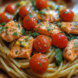 Imagine a dish that embodies the perfect harmony of flavors—zesty lemon, aromatic garlic, succulent salmon, and al dente pasta—all cooked together in one pot. This is precisely what the Lemon Garlic One Pot Salmon Pasta brings to your table. It's a delightful culinary creation that not only satisfies your taste buds but also simplifies your cooking experience. With its quick preparation and minimal cleanup, this recipe is ideal for busy weeknights or family gatherings, ensuring that you can serve a wholesome meal without the fuss.