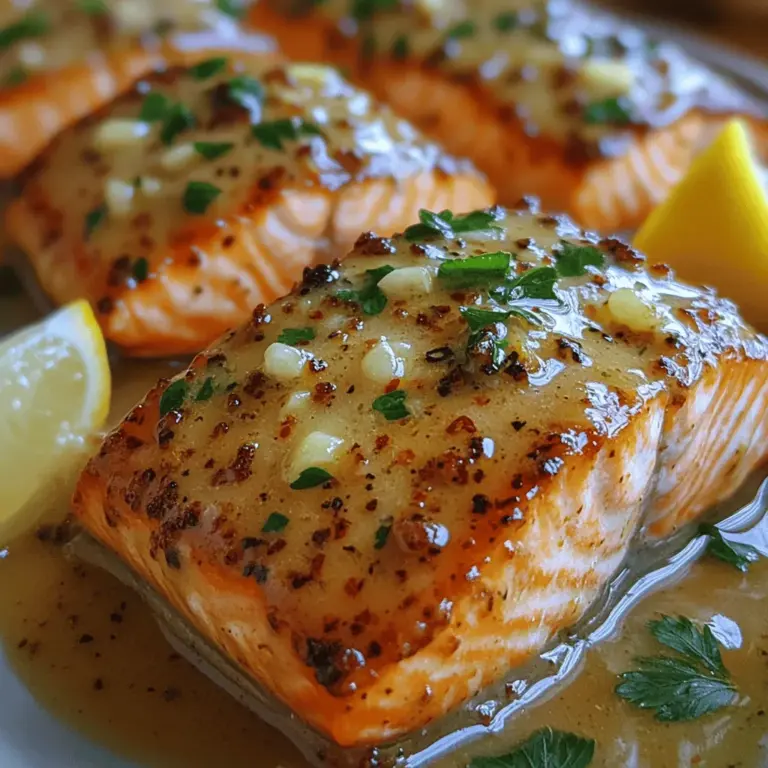 If you're looking for a dish that perfectly balances richness and flavor, look no further than Creamy Garlic Butter Salmon. This delectable recipe is not only a feast for the senses but also an ideal choice whether you're preparing a simple weeknight meal or hosting a special dinner party. The creamy garlic butter sauce envelops the salmon fillets in a silky texture, enhancing their natural flavors while providing an indulgent experience.