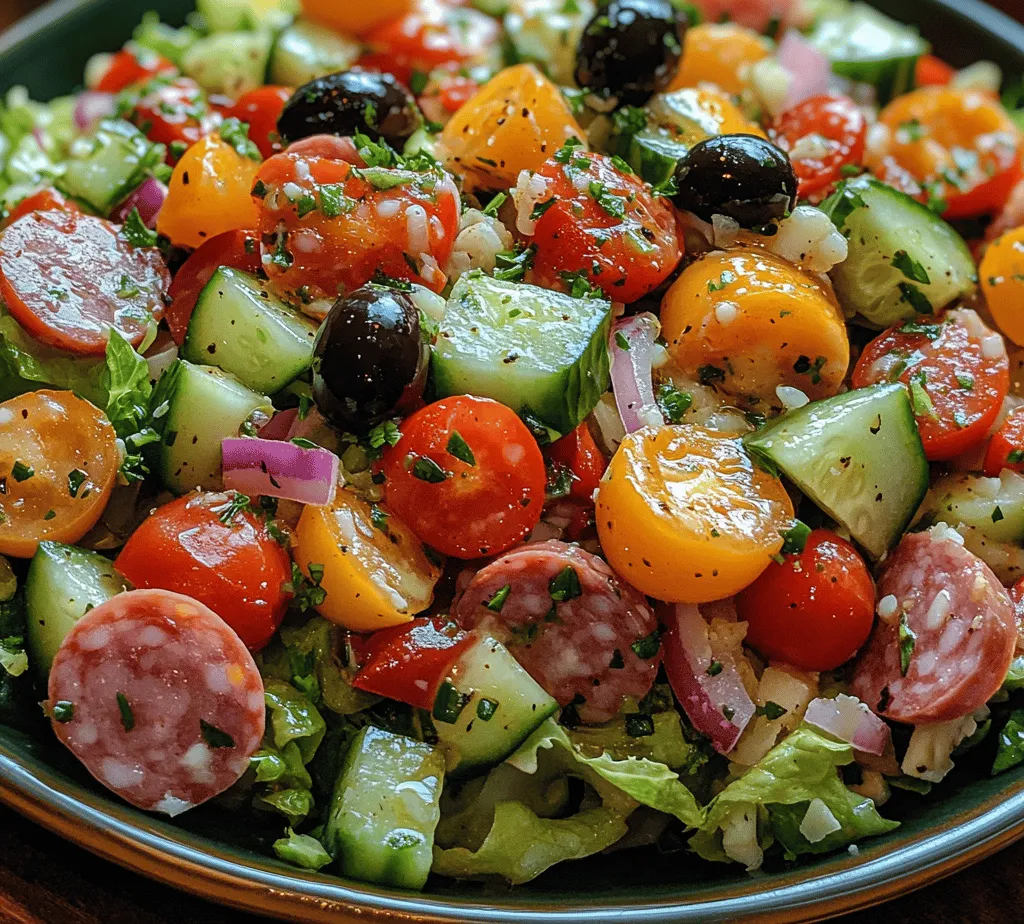 The Italian Grinder Salad is a delightful reflection of the vibrant, robust flavors found in Italian-American cuisine. This salad brings together an array of fresh ingredients, creating a colorful display that is as appetizing to the eyes as it is to the palate. With its crisp vegetables, savory meats, and creamy cheeses, the Italian Grinder Salad makes for a refreshing side dish or a light meal, perfect for a variety of occasions. Whether you’re hosting a casual family dinner, preparing for a summer barbecue, or setting up a festive gathering, this salad is sure to impress your guests and leave them craving more.