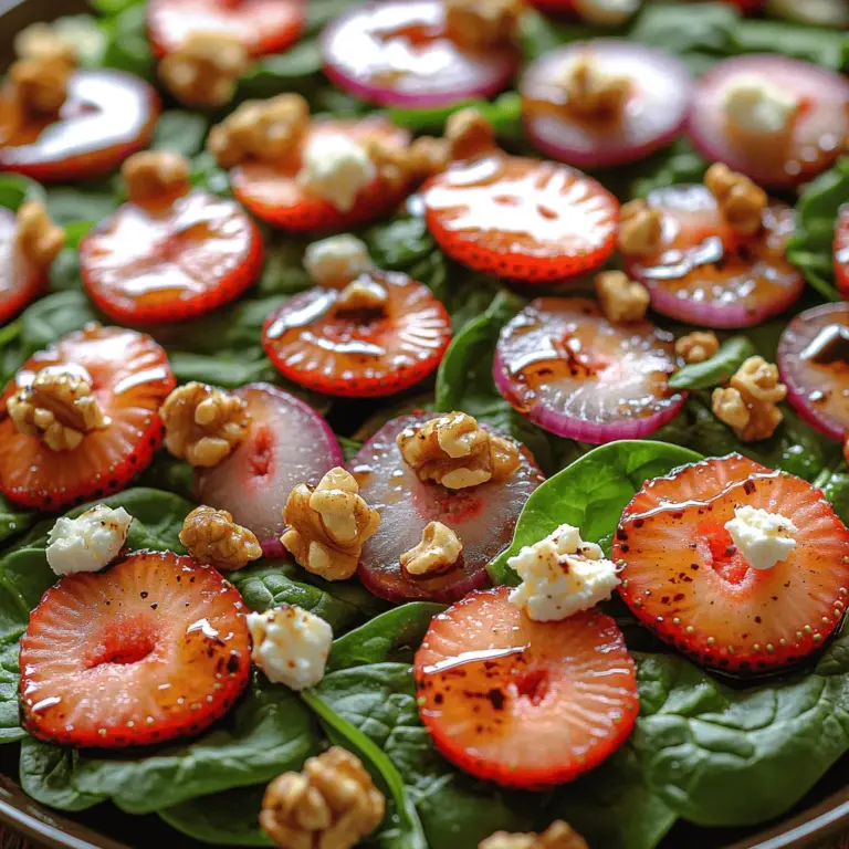 Welcome to the world of vibrant flavors and fresh ingredients! The Strawberry Spinach Delight is a delightful salad that captures the essence of spring and summer in every bite. This salad is not just a feast for the eyes with its stunning array of colors; it also offers a harmonious blend of textures and flavors, making it a favorite among health-conscious individuals and food enthusiasts alike. Whether you're hosting a summer barbecue, preparing a picnic, or simply looking for a delicious and nutritious meal, this salad is versatile enough to shine on any occasion.