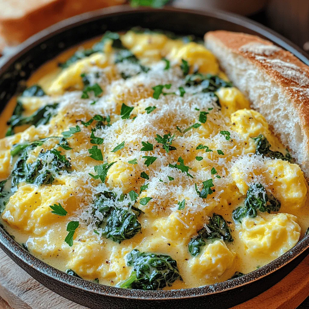 Overview of Eggs Eggs are a breakfast staple celebrated for their nutritional profile and culinary versatility. A single large egg contains about 6 grams of protein, along with essential vitamins and minerals such as Vitamin B12, Vitamin D, and selenium. They serve as a powerhouse of nutrients, making them an excellent choice for starting your day. In the context of Creamy Spinach and Eggs, they offer a rich, creamy texture when scrambled and provide the perfect base for the dish. Furthermore, eggs can be easily infused with flavors, enhancing the overall taste of your meal.