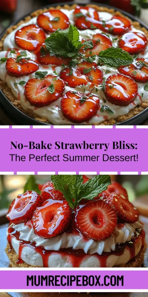 Discover the refreshing delight of No-Bake Strawberry Bliss Delight, the perfect summer dessert! This easy-to-make treat features a vibrant combination of fresh strawberries, creamy filling, and a crunchy graham cracker crust, all without turning on the oven. Ideal for gatherings or a sweet afternoon snack, this dessert requires minimal prep and creates little mess. Enjoy the balance of sweet and tart flavors while impressing your guests with its simple elegance and delicious taste.