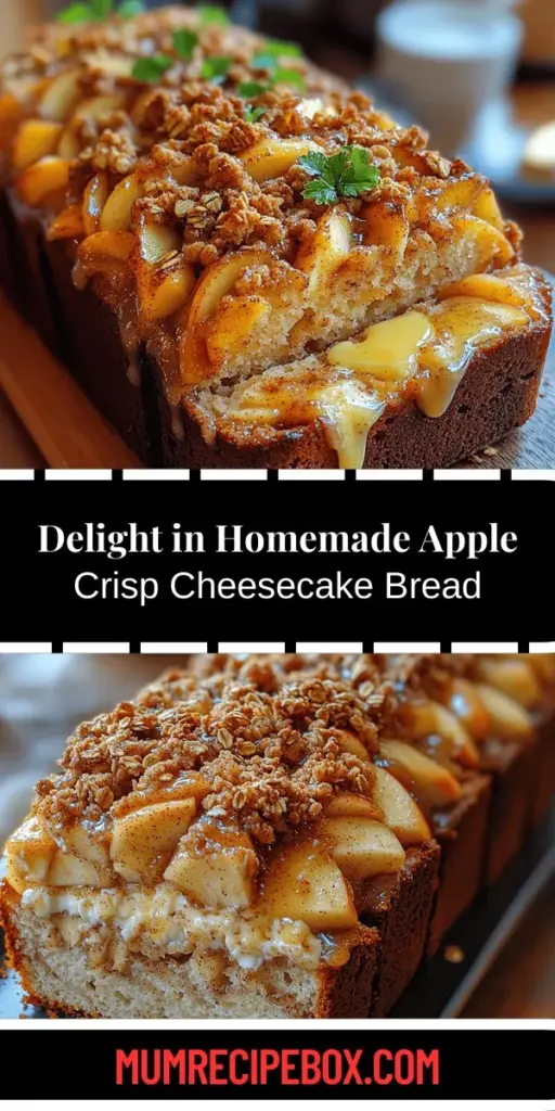 Discover the delightful fusion of flavors in Apple Crisp Cheesecake Bread, a recipe that blends creamy cheesecake with the comforting goodness of apple crisp in a moist bread. Perfect for any occasion, from breakfast to dessert, this treat captures the essence of fall with its enticing aroma of baked apples and cinnamon. Made with fresh apples and a rich cheesecake layer, this bread is sure to impress family and friends alike. A must-try for any baking enthusiast!
