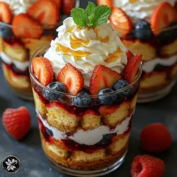Welcome to a sweet escape into the world of dessert with our delightful Honey Berry Shortcake Trifles. This enchanting treat combines the classic flavors of shortcake with the freshness of mixed berries, all drizzled with honey goodness. At first glance, these trifles are not only a feast for the palate but also a visual delight that will steal the spotlight at any gathering. The beautiful layers of soft, buttery shortcake, vibrant berries, and luscious whipped cream create an irresistible dessert that is as pleasing to the eyes as it is to the taste buds.