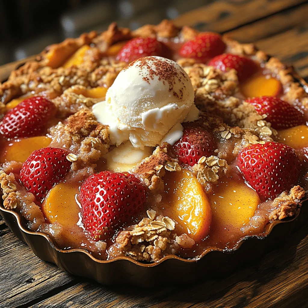 As summer approaches and the sun shines brightly, there’s nothing quite like a warm, comforting dessert that captures the essence of the season. Enter the Sun-Kissed Strawberry Peach Crumble Crisp—a delightful combination of juicy strawberries and ripe peaches enveloped in a buttery, crunchy topping that will make your taste buds dance. This recipe is not only a feast for the senses but also an excellent choice for seasonal gatherings, family dinners, or a cozy night in. The vibrant colors and fragrant aromas of this dish will surely impress your guests and bring smiles to your loved ones' faces.