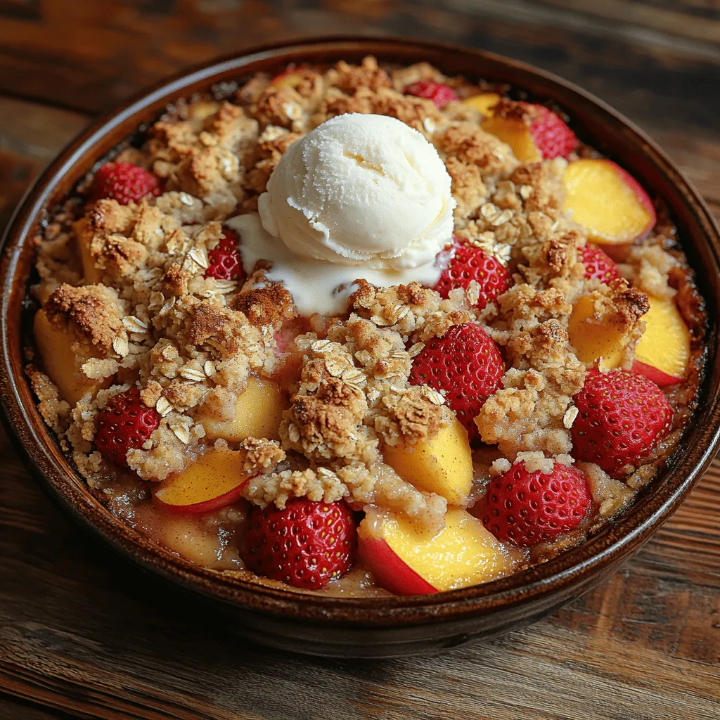 As summer approaches and the sun shines brightly, there’s nothing quite like a warm, comforting dessert that captures the essence of the season. Enter the Sun-Kissed Strawberry Peach Crumble Crisp—a delightful combination of juicy strawberries and ripe peaches enveloped in a buttery, crunchy topping that will make your taste buds dance. This recipe is not only a feast for the senses but also an excellent choice for seasonal gatherings, family dinners, or a cozy night in. The vibrant colors and fragrant aromas of this dish will surely impress your guests and bring smiles to your loved ones' faces.