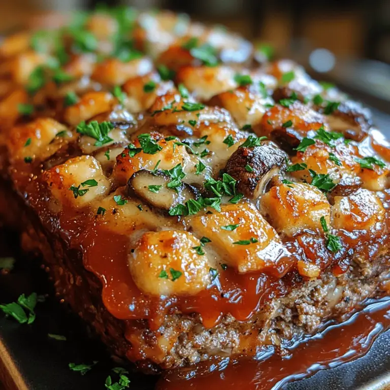 Mushroom Swiss Cheese Meatloaf is not just any meatloaf; it’s a gourmet rendition of a classic comfort dish that combines the familiar flavors of ground beef and pork with the earthy essence of cremini mushrooms and the creamy richness of Swiss cheese. This delightful twist elevates a traditional favorite into a mouthwatering meal that’s sure to please the entire family. Whether you’re preparing a weeknight dinner or a special gathering, this meatloaf will undoubtedly become a staple in your culinary repertoire.