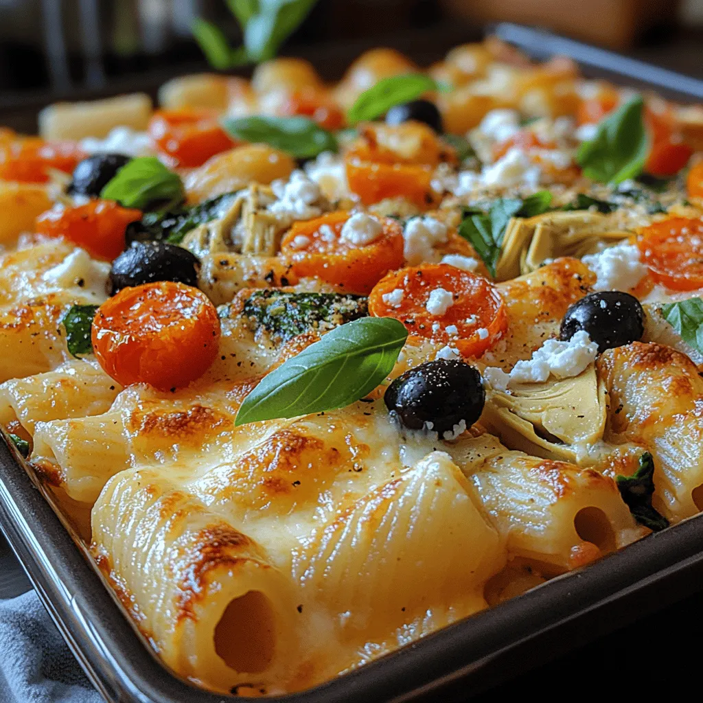 - <strong>Gluten-Free Pasta</strong>: If you’re avoiding gluten, consider using gluten-free penne pasta made from rice or lentils.” /></p>
</p>
<h3>Assembling the Mediterranean Pasta Bake</h3>
</p>
<p>To create a stunning Mediterranean Pasta Bake, start by layering your ingredients carefully. This not only enhances the flavor but also creates a beautiful presentation that will impress your family and guests.</p>
</p>
<p>1. <strong>Layering the Base</strong>: Begin by spooning a layer of your tomato sauce mixture at the bottom of a large baking dish. This layer helps prevent the pasta from sticking and adds moisture to the overall dish.</p>
</p>
<p>2. <strong>Pasta Layer</strong>: Add a layer of your cooked pasta over the sauce. Ensure the pasta is evenly distributed, allowing the sauce to seep into the crevices of the pasta for rich flavor.</p>
</p>
<p>3. <strong>Vegetable Layer</strong>: Next, sprinkle half of your sautéed vegetables over the pasta. Use a combination of bell peppers, zucchini, and spinach for a colorful and nutritious layer. Be sure to distribute them evenly for a balanced bite.</p>
</p>
<p>4. <strong>Cheese Layer</strong>: Sprinkle a generous amount of feta and mozzarella cheese over the vegetables. The cheese will melt beautifully, creating a creamy, decadent layer.</p>
</p>
<p>5. <strong>Repeat Layers</strong>: Repeat the process with another layer of sauce, followed by pasta, vegetables, and cheese. Aim for two to three layers, depending on the size of your baking dish. The final layer should be a thick topping of sauce and cheese to ensure that it gets bubbly and golden during baking.</p>
</p>
<p>6. <strong>Visual Appeal</strong>: To create an aesthetically pleasing dish, consider topping the final layer with a sprinkle of freshly chopped parsley or basil before placing it in the oven. This not only adds color but also a fresh aroma that complements the Mediterranean flavors.</p>
</p>
<h3>Baking the Pasta Bake to Perfection</h3>
</p>
<p>Once your Mediterranean Pasta Bake is assembled, it’s time to bake it to perfection.</p>
</p>
<p>1. <strong>Optimal Baking Temperature</strong>: Preheat your oven to 375°F (190°C), ensuring it reaches the desired temperature before placing the dish inside. This temperature allows the pasta to heat thoroughly while giving the cheese a chance to melt and brown.</p>
</p>
<p>2. <strong>Baking Time</strong>: Bake the dish uncovered for about 25-30 minutes. If you notice that the cheese is browning too quickly, you can cover the dish with aluminum foil for the last 10 minutes of baking to prevent burning.</p>
</p>
<p>3. <strong>Signs of Perfection</strong>: You’ll know your Mediterranean Pasta Bake is done when the cheese is bubbly and golden brown, and the edges of the pasta are slightly crispy. Additionally, inserting a knife or fork into the center should meet little resistance, indicating the pasta is tender and hot throughout.</p>
</p>
<h3>Serving Suggestions and Presentation</h3>
</p>
<p>Once your Mediterranean Pasta Bake is out of the oven and has cooled for a few minutes, it’s time to serve!</p>
</p>
<p>1. <strong>Creative Serving Ideas</strong>: Slice the bake into square portions and serve on individual plates. Pair it with a light side salad dressed in a simple vinaigrette to balance the richness of the dish. A Greek salad, featuring ripe tomatoes, cucumbers, olives, and red onion, makes a perfect companion that enhances the Mediterranean theme.</p>
</p>
<p>2. <strong>Garnishes</strong>: Elevate presentation with a sprinkle of fresh herbs, such as basil or oregano, and a drizzle of extra virgin olive oil. For an added burst of flavor, consider adding a few Kalamata olives or capers on top before serving.</p>
</p>
<p>3. <strong>Accompaniments</strong>: Serve with crusty bread or pita on the side, allowing guests to scoop up the delicious layers. You could also offer a side of tzatziki or hummus for a refreshing dip that complements the pasta bake.</p>
</p>
<h3>Storage and Reheating Options</h3>
</p>
<p>If you have leftovers (though that may be unlikely!), here are the best practices for storing and reheating your Mediterranean Pasta Bake.</p>
</p>
<p>1. <strong>Storing Leftovers</strong>: Allow the pasta bake to cool completely before transferring it to an airtight container. It can be stored in the refrigerator for up to three days. If you plan to keep it longer, consider freezing portions in freezer-safe containers. It can last up to three months in the freezer.</p>
</p>
<p>2. <strong>Reheating Tips</strong>: When reheating, the goal is to warm it through without drying it out. For best results, place individual portions in an oven-safe dish, cover with foil, and reheat in a preheated oven at 350°F (175°C) for about 15-20 minutes. If reheating from frozen, allow it to thaw overnight in the refrigerator before reheating.</p>
</p>
<h3>Nutritional Information</h3>
</p>
<p>Understanding the nutritional profile of your Mediterranean Pasta Bake can help you enjoy it guilt-free.</p>
</p>
<p>1. <strong>Nutritional Breakdown</strong>: A standard serving of Mediterranean Pasta Bake (about 1/6 of the recipe) contains approximately 350-400 calories, with about 15g of protein, 20g of fat, and 40g of carbohydrates. This can vary based on portion sizes and specific ingredients used.</p>
</p>
<p>2. <strong>Health Benefits</strong>: This dish is rich in vegetables, providing essential vitamins and minerals. The use of whole grain pasta increases fiber content, promoting digestive health. Additionally, olive oil and feta cheese contribute healthy fats, making this dish not only delicious but also nutritious.</p>
</p>
<h3>Conclusion: Enjoying Your Mediterranean Pasta Bake</h3>
</p>
<p>Making a Mediterranean Pasta Bake is not just about following a recipe; it’s about embracing a culinary journey that brings flavors and cultures together. As you savor each bite of this delightful dish, remember that cooking is an art that allows for creativity and experimentation. Don’t hesitate to swap ingredients or add your favorite flavors, such as artichokes or sun-dried tomatoes, to make the recipe your own.</p>
</p>
<p>The joy of sharing a home-cooked meal with loved ones is unparalleled. This dish is perfect for gatherings, potlucks, or a cozy family dinner, inviting everyone to the table for a shared experience. The Mediterranean Pasta Bake’s versatility and adaptability make it a staple for any household, ready to be enjoyed time and time again. So gather your ingredients, invite your family, and enjoy the delightful journey of creating and sharing this delicious Mediterranean treat.</p>
</div>