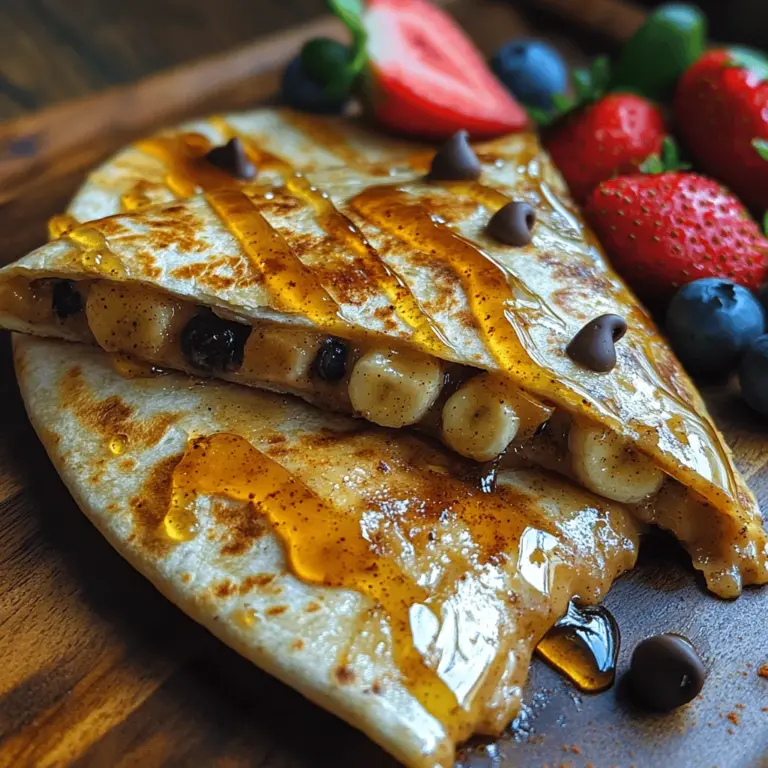 If you’re seeking a recipe that combines simplicity, flavor, and nutrition, look no further than the Peanut Butter Delight Quesadilla. This delightful dish is not only a crowd-pleaser but also an incredibly easy option for breakfast, a quick snack, or even a sweet dessert. While quesadillas are often associated with savory fillings such as cheese and meats, this variation brings a delightful sweetness that sets it apart from traditional recipes. The Peanut Butter Delight Quesadilla showcases a harmonious blend of creamy peanut butter, drizzles of sweet honey, and the freshness of ripe bananas, making it a perfect treat for any time of day.
