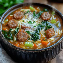 Hearty Italian Sausage and Spinach Comfort Soup: A Warm Embrace in a Bowl