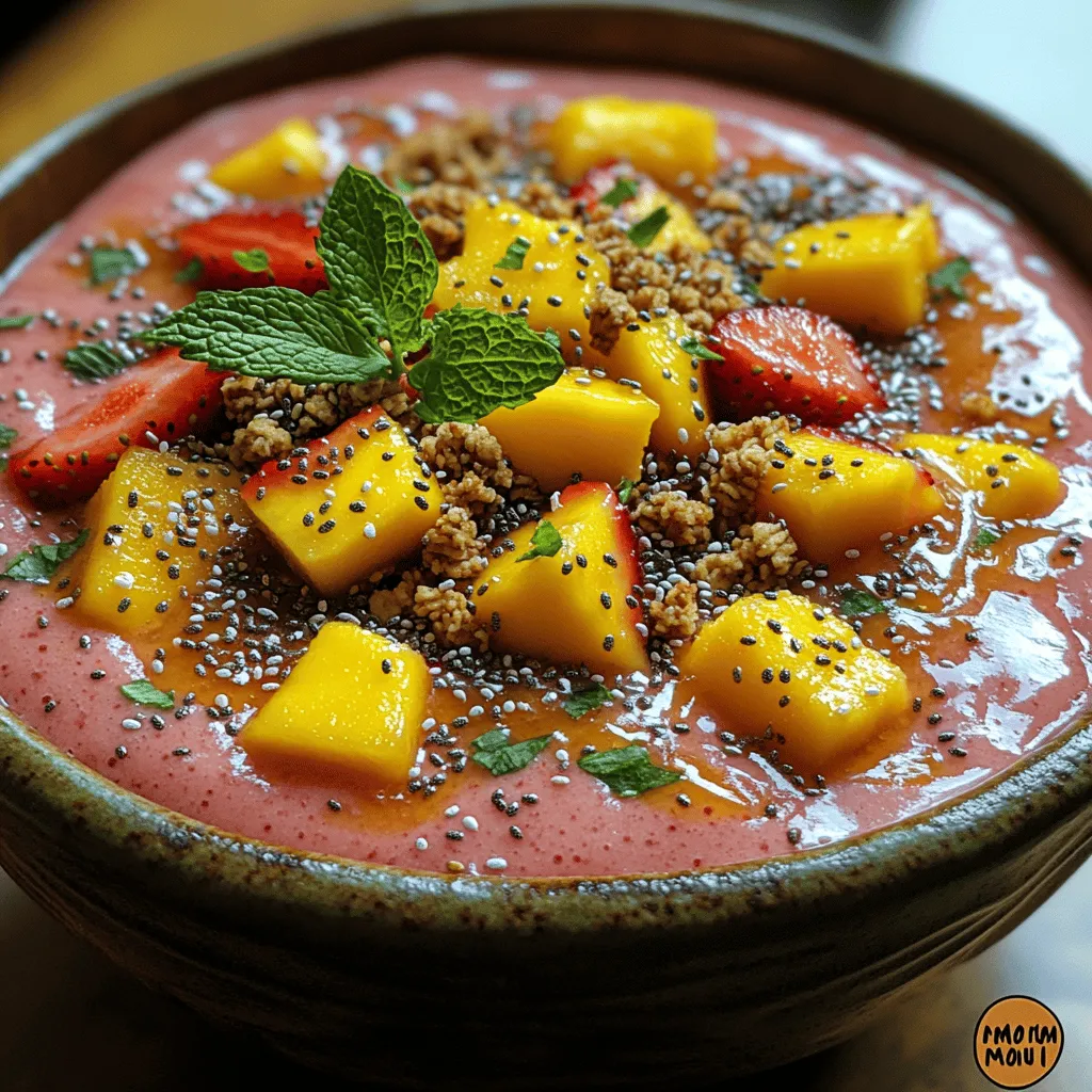 Smoothie bowls have taken the culinary world by storm, emerging as a vibrant and nutritious meal option that appeals to both health enthusiasts and food lovers alike. Unlike traditional smoothies, these bowls offer a thicker consistency that allows for a delightful mix of textures and flavors, making them a feast for the eyes as much as for the palate. The Tropical Bliss Strawberry Mango Smoothie Bowl perfectly embodies this trend, combining the luscious sweetness of strawberries and mangoes with the creamy richness of coconut milk. This delectable bowl not only tastes like a tropical vacation but also packs a nutritional punch, making it an ideal choice for breakfast, snacks, or even a light dessert.