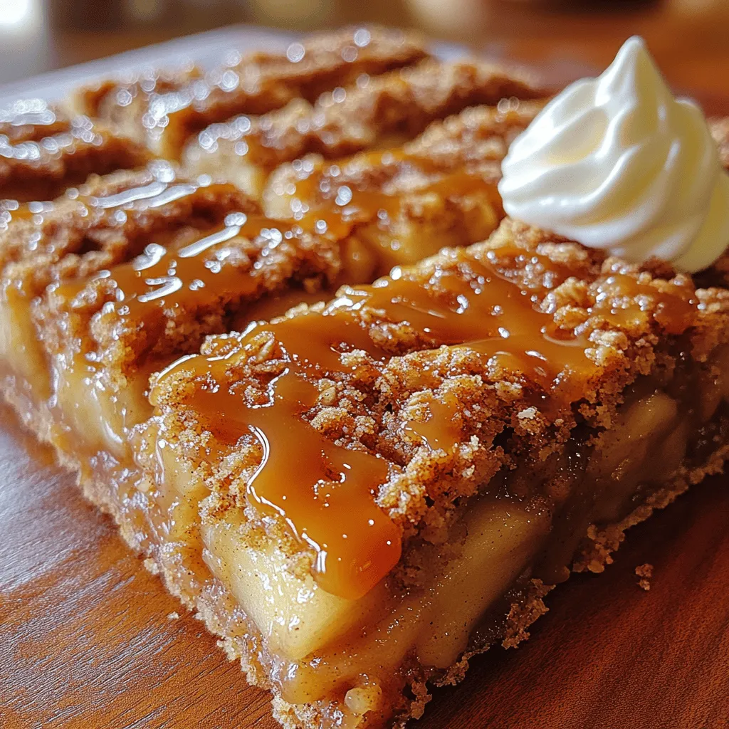Caramel apple desserts have a special place in the hearts of many, especially as the leaves begin to turn and the air becomes crisp with the arrival of fall. The combination of sweet, tart apples enveloped in rich caramel sauce and topped with a buttery streusel is simply irresistible. Whether you're attending a cozy gathering with friends or hosting a family get-together, these <strong>Deliciously Decadent Caramel Apple Streusel Bars</strong> are the perfect addition to your dessert table. They not only look stunning but also deliver a comforting mix of flavors and textures that will leave everyone craving more.” /></p>
</p>
<h3>Variations and Ingredient Swaps for the Streusel</h3>
</p>
<p>When it comes to making your Caramel Apple Streusel Bars, creativity can elevate this already delicious dessert to new heights. Consider incorporating a variety of flavors and textures into your streusel topping. For instance, adding chopped nuts such as pecans or walnuts can introduce a delightful crunch and complement the sweetness of the caramel and apples. Toasting the nuts before incorporating them into the mixture can enhance their flavor, making your bars even more irresistible.</p>
</p>
<p>Spices are another excellent way to customize your streusel. A sprinkle of cinnamon or nutmeg can deepen the warm, cozy vibes of the dessert, perfectly aligning with the fall season. For a twist, consider adding a hint of ginger or cardamom for an aromatic touch that spices up the classic flavors. Chocolate lovers might even enjoy folding in some mini chocolate chips or cocoa powder into the streusel for a rich undertone that contrasts beautifully with the sweet apples.</p>
</p>
<h3>Assembling the Caramel Apple Streusel Bars</h3>
</p>
<p>Now that you have your ingredients prepared, it’s time to assemble the Caramel Apple Streusel Bars. Start by preheating your oven to 350°F (175°C). Grease a 9×13-inch baking pan or line it with parchment paper, allowing some overhang for easy removal later.</p>
</p>
<p>1. <strong>Prepare the Crust</strong>: Begin by taking your pre-made or homemade shortbread crust mixture. Press it evenly into the bottom of the prepared baking pan, ensuring there are no gaps and the layer is about 1/4 inch thick. This forms a sturdy base for your bars.</p>
</p>
<p>2. <strong>Layer the Apples</strong>: Next, spread the prepared apple filling over the crust. Make sure the apple slices are evenly distributed to ensure that every bite is filled with that delightful fruitiness. Use a spatula to gently spread them out, ensuring they don’t clump together.</p>
</p>
<p>3. <strong>Add the Caramel</strong>: Drizzle your homemade or store-bought caramel sauce over the apples. Aim for an even distribution, allowing the caramel to seep into the apples slightly. This will create a delicious gooeyness that adds to the overall decadence of the bars.</p>
</p>
<p>4. <strong>Top with Streusel</strong>: Now it’s time to crown your creation with the streusel topping. Use your fingers to sprinkle the streusel mixture evenly over the caramel-covered apples. Make sure to cover the surface adequately, ensuring some bits are larger than others for texture variation. This unevenness will provide a delightful crunch once baked.</p>
</p>
<p>5. <strong>Baking Prep</strong>: Before placing the pan in the oven, gently press down on the streusel topping. This helps it adhere better during baking and results in a cohesive texture when the bars cool.</p>
</p>
<p>Using parchment paper not only makes for easy removal but also helps prevent the bars from sticking to the pan, ensuring a clean slice when serving.</p>
</p>
<h3>Baking the Bars to Perfection</h3>
</p>
<p>Place your assembled bars in the preheated oven and bake for approximately 35 to 40 minutes. Keep an eye on the bars as they bake; you’re looking for a golden brown topping and tender apples. The streusel should be lightly browned, while the caramel bubbling up at the edges is a sure sign that your dessert is close to perfection.</p>
</p>
<p>To test for doneness, insert a toothpick into the center of the bars. If it comes out clean or with just a few moist crumbs, the bars are ready. Once baked, remove the pan from the oven and allow it to cool on a wire rack for at least 30 minutes. This cooling time is crucial, as it allows the caramel to set and the flavors to meld together, resulting in the best texture for slicing.</p>
</p>
<h3>Serving Suggestions</h3>
</p>
<p>Once cooled, it’s time to enjoy your Caramel Apple Streusel Bars. For an indulgent touch, consider serving the bars warm with a dollop of freshly whipped cream or a scoop of vanilla ice cream. A drizzle of extra caramel sauce on top will enhance the presentation and flavor, making each bite even more decadent.</p>
</p>
<p>Pair these bars with a cup of spiced chai tea or a glass of apple cider for a delightful fall-inspired treat. The warmth of the spices complements the sweetness of the caramel and apples beautifully. Alternatively, a scoop of vanilla ice cream alongside a warm bar creates a comforting dessert experience that is hard to resist.</p>
</p>
<p>These Caramel Apple Streusel Bars are perfect for a variety of occasions. Serve them at fall gatherings, holiday parties, or as a comforting treat on a chilly evening. They also make an excellent addition to potlucks or as a delightful surprise for friends and family. Their inviting aroma and beautifully layered presentation are sure to impress.</p>
</p>
<h3>Nutritional Information</h3>
</p>
<p>While these Caramel Apple Streusel Bars are undeniably delicious, it’s important to enjoy them in moderation. A single bar contains a combination of carbohydrates, sugars, and fats, making them a treat rather than a regular snack. Each bar provides a delightful mix of flavors and textures, but be mindful of portion sizes, especially if you’re watching your sugar intake.</p>
</p>
<p>On average, one bar contains approximately 200-250 calories, depending on the specific ingredients used. However, the nutritional content can vary based on the type of crust, the amount of caramel used, and any additional ingredients like nuts or chocolate. Balancing these bars with wholesome meals and snacks throughout the day can help satisfy your sweet tooth without compromising your dietary goals.</p>
</p>
<h3>Conclusion</h3>
</p>
<p>Making and enjoying Caramel Apple Streusel Bars is a delightful experience that brings together the comforting flavors of fall in every bite. Whether you’re a novice baker or an experienced chef, this recipe offers a wonderful way to explore the joys of baking. The combination of a buttery crust, sweet apple filling, and crunchy streusel topping creates an irresistible treat that is sure to please.</p>
</p>
<p>As you savor the process of creating these bars, don’t forget to enjoy the final product. These treats are not only delicious but also evoke feelings of warmth and nostalgia, making them perfect for sharing with loved ones. So gather your ingredients, preheat that oven, and indulge in the satisfying experience of baking and enjoying your very own Caramel Apple Streusel Bars.</p>
</div>