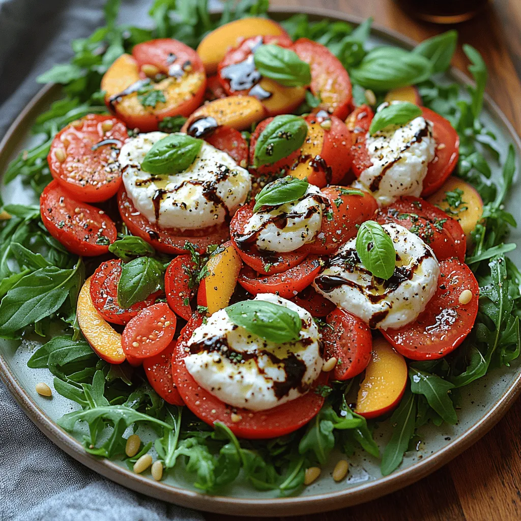 Cooking with seasonal ingredients not only enhances the flavor of your dishes but also supports local farmers and sustainable practices. Seasonal produce is often fresher, tastier, and more nutrient-dense than out-of-season alternatives. In the case of the Tomato Peach Burrata Salad, the star ingredients—heirloom tomatoes and peaches—are at their peak during the warm months. By choosing these ingredients, you can create a salad that bursts with flavor and embodies the essence of summer.