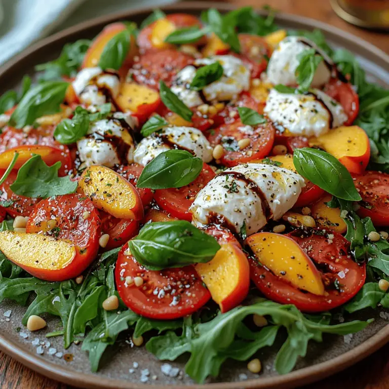 Cooking with seasonal ingredients not only enhances the flavor of your dishes but also supports local farmers and sustainable practices. Seasonal produce is often fresher, tastier, and more nutrient-dense than out-of-season alternatives. In the case of the Tomato Peach Burrata Salad, the star ingredients—heirloom tomatoes and peaches—are at their peak during the warm months. By choosing these ingredients, you can create a salad that bursts with flavor and embodies the essence of summer.