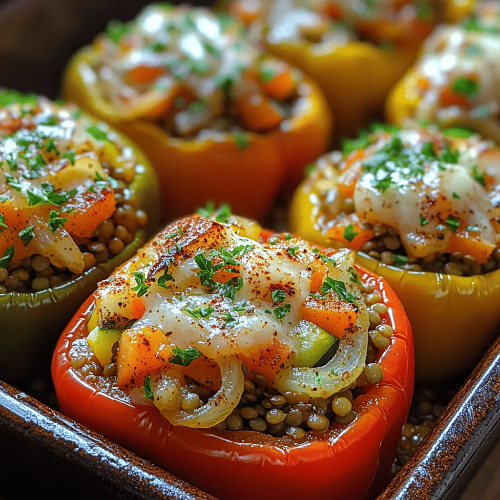 Stuffed peppers are a culinary delight that brings both nutrition and visual appeal to the table. These vibrant creations are not only a feast for the eyes but also a wholesome meal packed with essential nutrients. At the heart of our recipe is the humble lentil, a powerhouse of protein and fiber that makes this dish both filling and healthy. Lentils are celebrated for their versatility, adapting well to various flavors while offering a rich profile of vitamins and minerals.