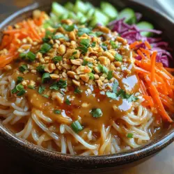 Chilled Thai Peanut Noodle Delight is a refreshing and flavor-packed dish that brings the vibrant tastes of Thailand directly to your table. This dish is not only a feast for the eyes but also a culinary triumph that tantalizes the taste buds. The creamy peanut sauce, combined with the chewy texture of rice noodles and the crunch of fresh vegetables, creates a delightful harmony of flavors and textures. Whether you’re looking for a light lunch, a satisfying dinner, or a unique side dish for your next gathering, this recipe is versatile enough to fit any occasion.
