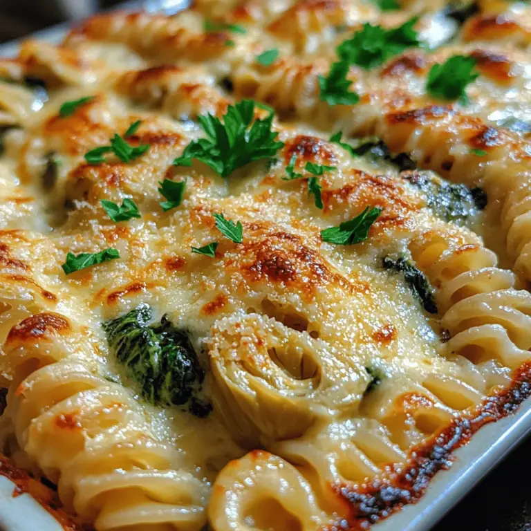 Pasta bakes are cherished around the world for their comforting, hearty nature. They combine the warmth and satisfaction of baked pasta with a variety of flavors and textures, making them a perfect choice for family dinners, potlucks, or cozy gatherings. Enter the Creamy Spinach & Artichoke Pasta Bake, a delightful dish that takes the traditional pasta bake to new heights. This recipe is not only a feast for the senses but also a nutritious option that packs a punch with its vibrant ingredients.