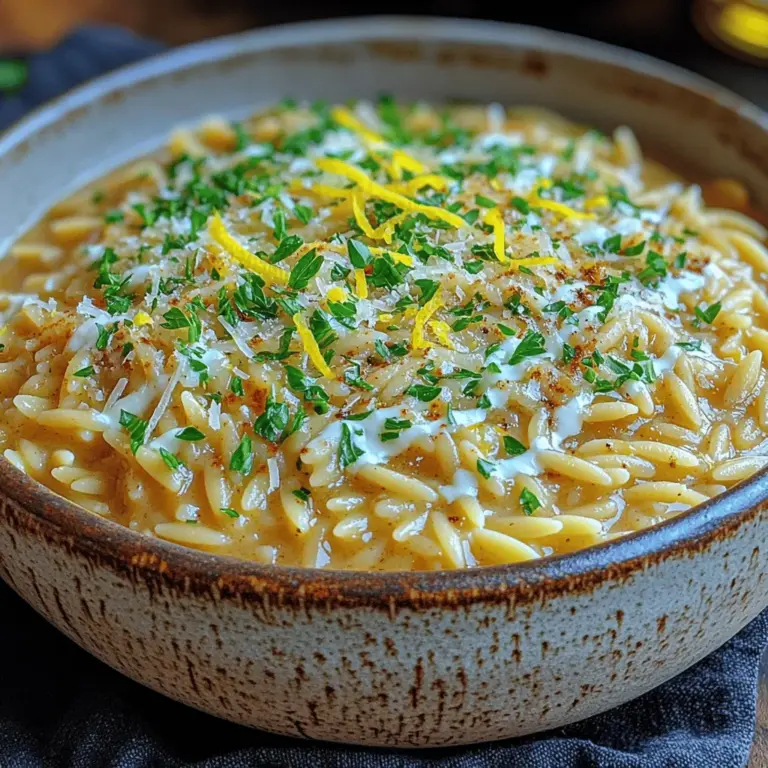 If you're looking to elevate your weeknight dinners or impress your guests at a gathering, the Zesty Herb-Infused Creamy Lemon Garlic Orzo is a dish that checks all the boxes. This recipe combines the delightful texture of orzo with a creamy sauce enriched with the vibrant flavors of lemon and garlic, making it a refreshing and comforting choice for any occasion. What truly sets this dish apart is its harmonious blend of fresh herbs, which infuse the orzo with a burst of flavor that is both invigorating and satisfying.