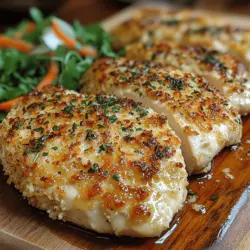 Crispy Parmesan Crusted Chicken is a delightful dish that combines the savory flavors of Parmesan cheese with the satisfying crunch of panko breadcrumbs. This scrumptious recipe is not only a feast for the taste buds but also a visual delight, making it an ideal choice for family dinners and gatherings alike. The beauty of this dish lies in its simplicity; it requires minimal ingredients and can be prepared in a short span of time, making it an excellent option for busy weeknights. Yet, its elegant presentation and rich flavors elevate it to a level that’s perfect for special occasions.