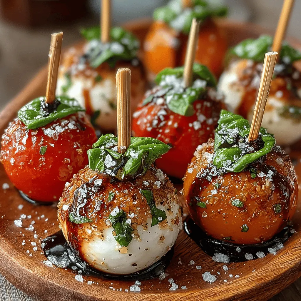 To create the perfect Mini Caprese Bites, the assembly process is simple yet rewarding. Begin by threading a cherry tomato onto a skewer. Next, follow it with a fresh basil leaf, which adds aromatic freshness, and finish with a mozzarella ball. This straightforward technique ensures a delightful combination of flavors in every bite, with the juiciness of the tomato, the creaminess of the mozzarella, and the fragrant basil perfectly complementing each other.