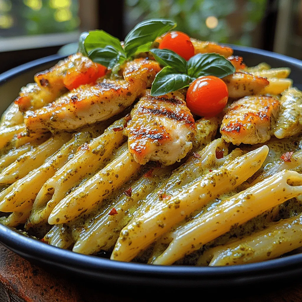 Creamy Pesto Chicken Penne is a delightful pasta dish that combines the rich flavors of basil pesto with tender chicken and perfectly cooked penne pasta, resulting in a meal that is both satisfying and indulgent. The creaminess of the sauce beautifully complements the aromatic notes of fresh basil, while the penne pasta provides a hearty base that captures every drop of flavor. This dish is not only a treat for the taste buds but also a feast for the eyes, making it an ideal choice for both family dinners and special occasions.