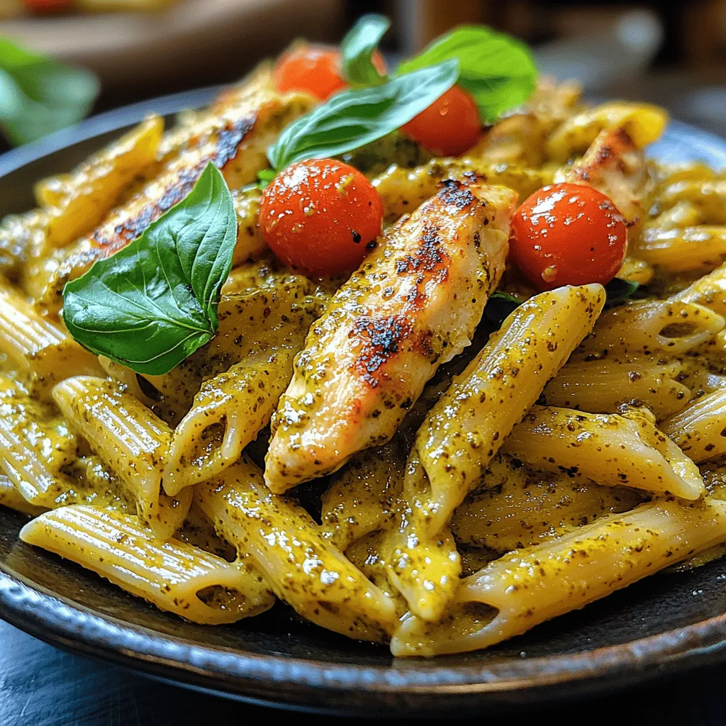 Creamy Pesto Chicken Penne is a delightful pasta dish that combines the rich flavors of basil pesto with tender chicken and perfectly cooked penne pasta, resulting in a meal that is both satisfying and indulgent. The creaminess of the sauce beautifully complements the aromatic notes of fresh basil, while the penne pasta provides a hearty base that captures every drop of flavor. This dish is not only a treat for the taste buds but also a feast for the eyes, making it an ideal choice for both family dinners and special occasions.