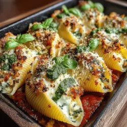 Lemon Ricotta Stuffed Shells with Pesto