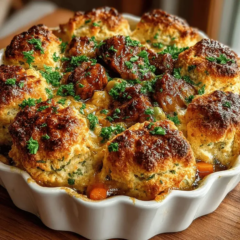 Introducing the Rustic Garlic Herb Chicken Cobbler, a dish that embodies comfort and heartiness, making it a perfect centerpiece for family dinners, gatherings, or a cozy night in. This delightful recipe marries savory chicken and seasonal vegetables with a fluffy biscuit topping, creating a satisfying meal that warms both the body and soul. With its straightforward preparation and robust flavor profile, this cobbler stands out as an ideal choice for those looking to serve a nourishing and delicious dish without the fuss.