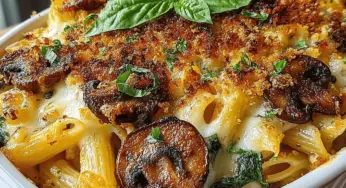 Cheesy Spinach and Mushroom Pasta Bake