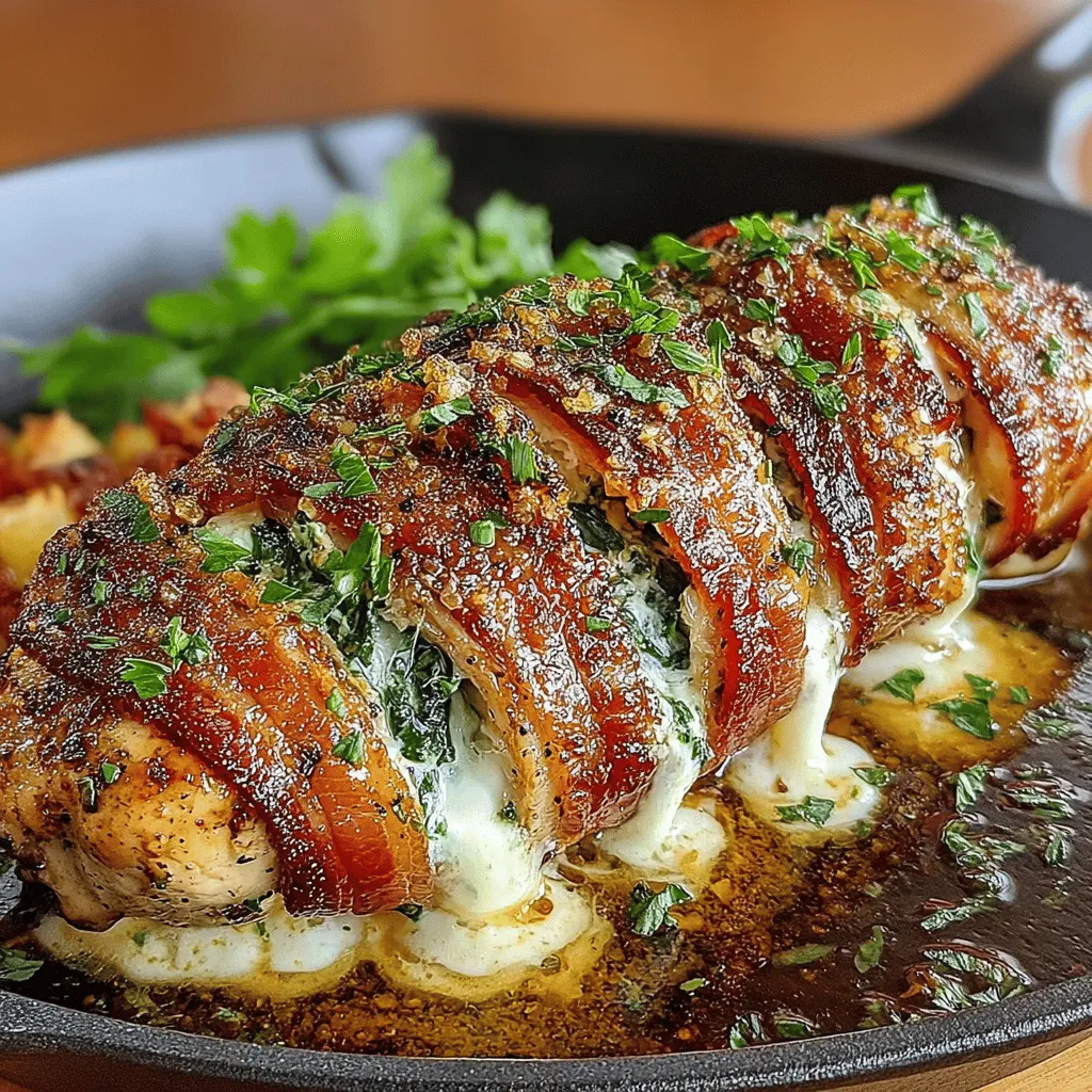When it comes to weeknight dinners or special occasions, few dishes can compete with the hearty and indulgent flavor combination found in Bacon-Wrapped Stuffed Chicken with Mozzarella. This recipe is not just a meal; it's an experience that brings together the crispy, savory notes of bacon, the creamy richness of mozzarella and cream cheese, and the vibrant freshness of spinach. Each bite is a delightful combination of textures and flavors that is sure to impress family and friends alike.