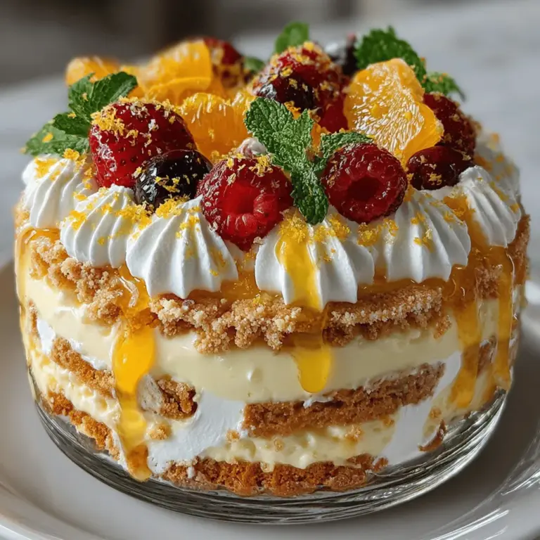 If you're searching for a delightful dessert that captures the essence of summer while offering a refreshing twist, look no further than the Zesty Lemon Bliss Icebox Cake. This no-bake treat combines the bright, tangy flavor of lemon with the smooth sweetness of cream, resulting in a dessert that is as pleasing to the palate as it is to the eye. Perfect for warm weather gatherings or simply to satisfy your sweet tooth, this icebox cake is a celebration of simplicity and taste.
