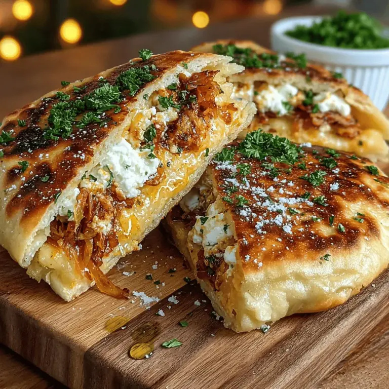 Stuffed flatbreads are a culinary delight that beautifully blend flavors and textures, offering a versatile dish that can be enjoyed at any meal. Whether served as a snack, a side dish, or a main course, these flatbreads can cater to a wide range of palates, making them a favorite in many kitchens. In this recipe, we will explore the savory combination of caramelized onions and feta cheese, which not only elevates the flavor profile but also brings a gourmet touch to this simple dish. The balance between the sweetness of the caramelized onions and the tanginess of the feta creates a delicious filling that is both satisfying and memorable.
