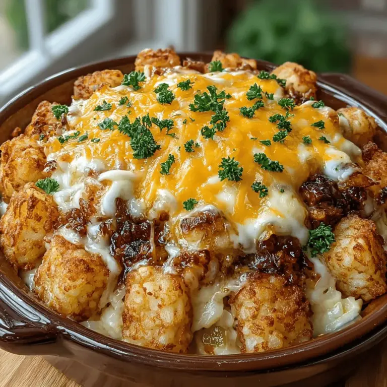 To create the delicious base for your Cheesy Ranch Chicken Tater Tot Delight, start by gathering the essential ingredients. You will need shredded cooked chicken, a packet of ranch seasoning mix, cream of chicken soup, and sour cream. In a large mixing bowl, combine these ingredients thoroughly. It’s crucial to ensure that the ranch seasoning is evenly distributed throughout the chicken and creamy components. This not only infuses every bite with rich flavor but also guarantees that no single mouthful is bland. Use a spatula or wooden spoon to mix until the chicken is well-coated and the ranch seasoning is fully integrated into the mixture. The resulting blend should be creamy and flavorful, setting the foundation for a delightful dish.