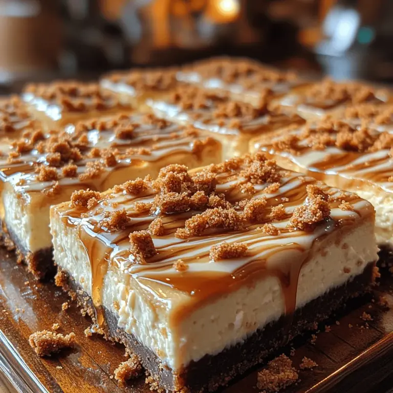 If you're a fan of indulgent desserts that marry creamy textures with delightful flavors, look no further than the Decadent Biscoff Cheesecake Bars. This recipe beautifully combines the rich, spiced flavor of Biscoff cookies with the velvety smoothness of cheesecake, resulting in a dessert that is as visually appealing as it is delicious. Perfect for parties, family gatherings, or simply as a personal treat, these cheesecake bars offer a delightful twist on traditional cheesecake, making them a standout choice for any occasion.