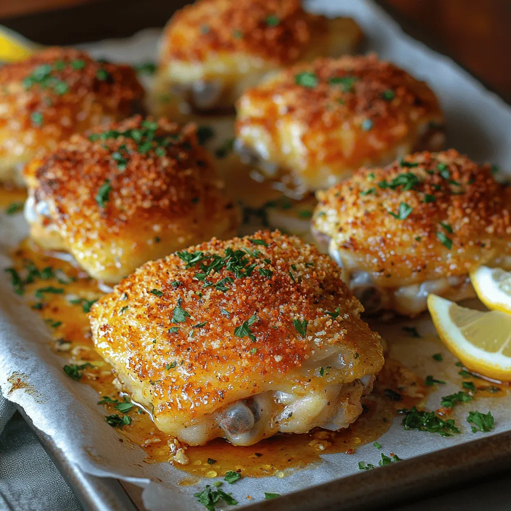 Garlic Parmesan Crusted Chicken Thighs are a culinary masterpiece that combines crispy, golden-brown skin with a rich, savory flavor profile. This dish elevates the humble chicken thigh, transforming it into an irresistible meal that is perfect for family dinners or entertaining guests. The harmony of garlic and Parmesan creates a mouthwatering aroma that fills the kitchen, inviting everyone to gather around the table.