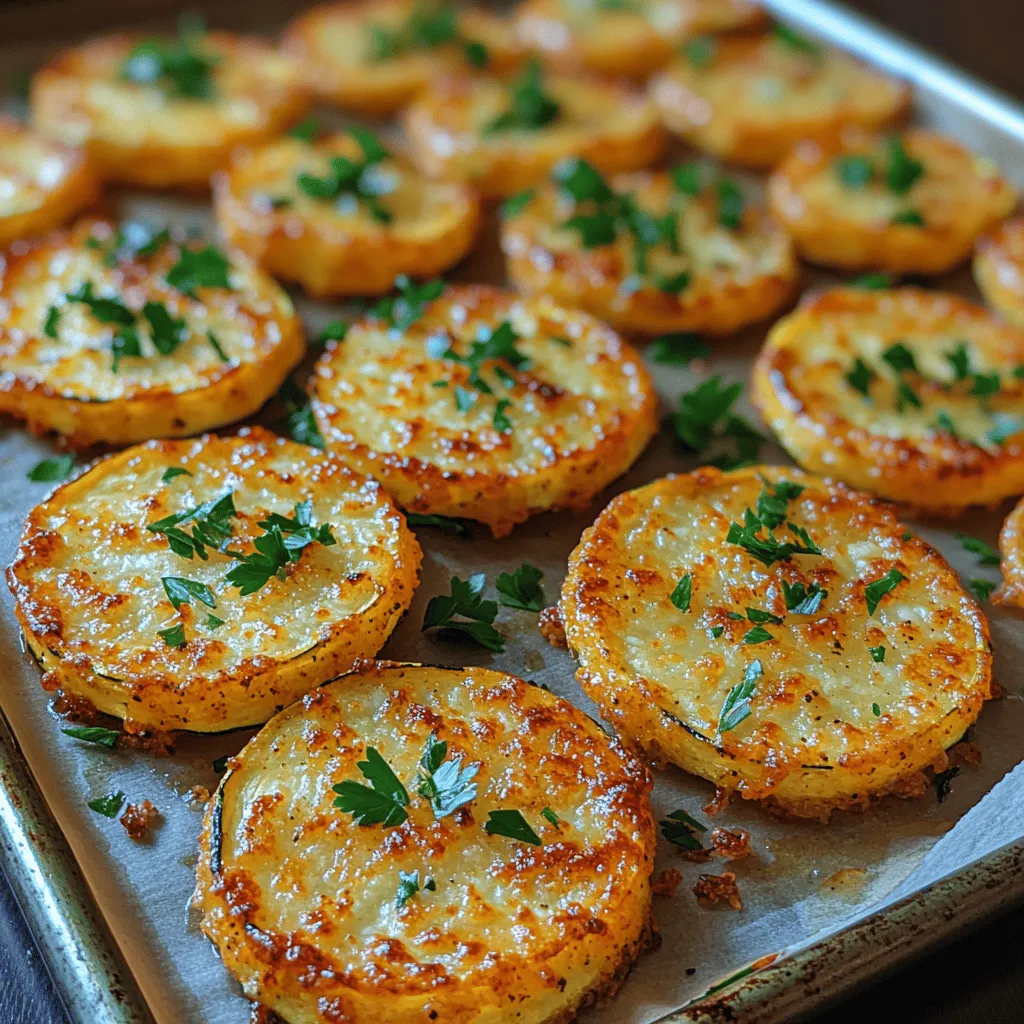 If you're searching for a delicious and healthy snack that perfectly combines crunch and flavor, look no further than <strong>Crunchy Golden Parmesan Zucchini Chips</strong>. This innovative recipe transforms humble zucchini into a crispy, cheesy delight that satisfies cravings without the guilt of traditional chips. Whether you’re hosting a party, enjoying a movie night at home, or simply looking for a nutritious snack to munch on, these zucchini chips are the perfect solution.” /></p>
</p>
<h3>Flavor Enhancements and Customizations</h3>
</p>
<p>To elevate your Crunchy Golden Parmesan Zucchini Chips, consider adding various spices and herbs that can enhance their flavor profile. Here are some suggestions:</p>
</p>
<p>1. <strong>Spices</strong>: A sprinkle of garlic powder or onion powder can add depth, while smoked paprika lends a hint of smokiness. For a kick, try adding cayenne pepper or crushed red pepper flakes. If you enjoy a hint of sweetness, cinnamon can create an intriguing contrast with the savory elements.</p>
</p>
<p>2. <strong>Herbs</strong>: Fresh or dried herbs can significantly enhance the flavor. Basil and oregano are classic Italian herbs that pair well with Parmesan. Thyme and rosemary can add earthiness, while dill introduces a bright, fresh note. Experimenting with different herb combinations can lead to delightful variations.</p>
</p>
<p>3. <strong>Dietary Modifications</strong>: For those following a vegan diet, you can substitute the Parmesan cheese with nutritional yeast, which provides a cheesy flavor without dairy. To make the recipe gluten-free, ensure that the breadcrumbs you use are certified gluten-free. You might also consider using almond flour or crushed nuts for a gluten-free crunchy coating.</p>
</p>
<p>4. <strong>Pairing Options</strong>: These zucchini chips are incredibly versatile and can be paired with various sides and beverages. Serve them with a tangy yogurt dip or a spicy sriracha mayo for added flavor. For beverages, consider serving them with a crisp white wine or a refreshing iced tea, both of which complement the savory and crunchy nature of the chips.</p>
</p>
<h3>Cultural Significance and History</h3>
</p>
<p>Zucchini chips, while a modern twist on vegetable snacks, have roots in many traditional cuisines that emphasize the use of fresh vegetables. Zucchini itself is believed to have originated in Central America, but it became a staple in Mediterranean cooking after its introduction to Europe in the 19th century.</p>
</p>
<p>In Italian cuisine, dishes featuring zucchini, such as fritters or ratatouille, showcase the vegetable’s versatility. Zucchini chips can be seen as a contemporary adaptation, allowing cooks to enjoy the vegetable in a healthier, baked format rather than fried.</p>
</p>
<p>Cultural variations of zucchini chips can be found worldwide. For instance, in Japan, zucchini may be tempura-battered and fried, while in Middle Eastern cuisine, vegetables are often roasted and seasoned with spices like sumac and za’atar. Each culture offers a unique twist on this beloved vegetable, making zucchini a global culinary favorite.</p>
</p>
<p>In personal anecdotes, many home cooks have fond memories of enjoying zucchini chips at summer barbecues or family gatherings. The simplicity of the recipe makes it accessible for all ages, creating opportunities for families to cook together and share their culinary creations.</p>
</p>
<h3>Nutritional Information</h3>
</p>
<p>Understanding the nutritional benefits of your Crunchy Golden Parmesan Zucchini Chips can enhance your appreciation for this delicious treat. Here’s a breakdown of what you can expect per serving:</p>
</p>
<p>– <strong>Calories</strong>: Approximately 150 calories</p>
<p>– <strong>Carbohydrates</strong>: 10 grams</p>
<p>– <strong>Protein</strong>: 5 grams</p>
<p>– <strong>Fat</strong>: 10 grams</p>
<p>– <strong>Fiber</strong>: 2 grams</p>
</p>
<p>Zucchini is low in calories and high in water content, making it an excellent choice for those looking to maintain a healthy diet. It is rich in vitamins A and C, which are essential for maintaining good vision and a healthy immune system. The addition of Parmesan cheese provides protein and calcium, contributing to bone health.</p>
</p>
<p>To enjoy a balanced meal, serve zucchini chips alongside a lean protein source, such as grilled chicken or fish, and a side of mixed greens dressed lightly with olive oil and lemon. This combination ensures that you have a nutritious meal that satisfies your hunger and provides essential nutrients.</p>
</p>
<h3>Common Mistakes to Avoid</h3>
</p>
<p>While preparing Crunchy Golden Parmesan Zucchini Chips, there are a few common pitfalls to be aware of:</p>
</p>
<p>1. <strong>Slicing Thickness</strong>: One of the most frequent mistakes is cutting the zucchini slices too thick. For optimal crunch, aim for slices that are about 1/4 inch thick. Thicker slices may result in soggy chips rather than crispy ones.</p>
</p>
<p>2. <strong>Excess Moisture</strong>: Zucchini has a high water content, which can hinder crispiness. Be sure to pat the slices dry with paper towels after slicing to remove excess moisture. Additionally, salting the zucchini slices beforehand and letting them sit for about 15-30 minutes can help draw out moisture.</p>
</p>
<p>3. <strong>Baking Temperature</strong>: Baking at too low a temperature can lead to uneven cooking. Ensure your oven is preheated to 425°F (220°C) for the best results. This high temperature helps to achieve that desirable crunch.</p>
</p>
<p>4. <strong>Overcrowding the Baking Sheet</strong>: Placing too many zucchini slices on a single baking sheet can cause steaming rather than roasting. Give them space, ideally in a single layer, to ensure even cooking and crispiness.</p>
</p>
<p>By following these tips and being mindful of common mistakes, you can create perfect zucchini chips every time.</p>
</p>
<h3>Serving Suggestions and Occasions</h3>
</p>
<p>Crunchy Golden Parmesan Zucchini Chips are a versatile snack that can be enjoyed in various settings. Here are some ideal occasions to serve them:</p>
</p>
<p>1. <strong>Appetizers</strong>: These chips make excellent appetizers for parties or gatherings. Serve them on a platter with a variety of dips, such as hummus, tzatziki, or marinara sauce, to cater to diverse tastes.</p>
</p>
<p>2. <strong>Game Day Snacks</strong>: If you’re hosting a game day, zucchini chips can be a healthy alternative to traditional chips and nachos. Pair them with your favorite nacho toppings, like guacamole or salsa, for a delicious twist.</p>
</p>
<p>3. <strong>Picnics and Outdoor Events</strong>: These chips are easy to pack for picnics and outdoor barbecues. Their portability and crunchiness make them an ideal snack while enjoying nature or socializing with friends.</p>
</p>
<p>4. <strong>Meal Planning</strong>: Incorporate zucchini chips into your weekly meal prep. They can serve as a crunchy side for sandwiches, salads, or wraps, adding texture and flavor to your meals throughout the week.</p>
</p>
<p>5. <strong>Family Dinners</strong>: Serve zucchini chips as a side dish for family dinners. They pair beautifully with grilled meats, pasta dishes, or roasted vegetables, making them a fantastic addition to any meal.</p>
</p>
<h3>Conclusion</h3>
</p>
<p>Crunchy Golden Parmesan Zucchini Chips are not just a simple snack; they represent the joy of cooking and the pleasure of sharing delicious food with others. With their versatility, you can customize them to suit your taste preferences and dietary needs, making them a beloved recipe in every household.</p>
</p>
<p>The cultural significance of zucchini, its health benefits, and the delightful crunch of these chips come together to create a dish that is both satisfying and nutritious. Whether you enjoy them as an appetizer, snack, or part of a meal, these zucchini chips are sure to impress.</p>
</p>
<p>We encourage you to explore this recipe and perhaps even make it your own by experimenting with different seasonings and serving options. Embrace the joy of cooking, and share the love of delicious homemade snacks with your family and friends. Cooking is not just about the food you create; it’s about the memories you build and the connections you foster around the dining table. Enjoy every crispy bite!</p>
</div>