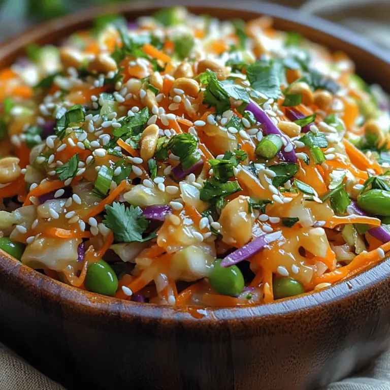 Crunchy Asian Slaw with Peanuts is a refreshing and vibrant dish that perfectly balances texture, color, and flavor. This slaw is not only visually appealing but also packed with nutrients, making it a fantastic addition to any meal. The combination of crisp vegetables and the satisfying crunch of peanuts creates a delightful experience for the palate, embodying the essence of Asian cuisine through its use of fresh, bright ingredients and bold flavors.